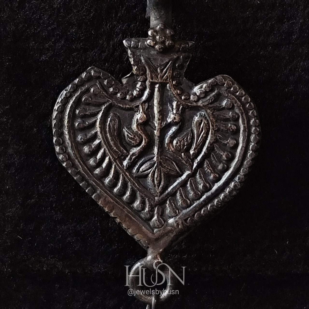 Handcrafted Antique Silver Heart Earrings with Pearl Drop